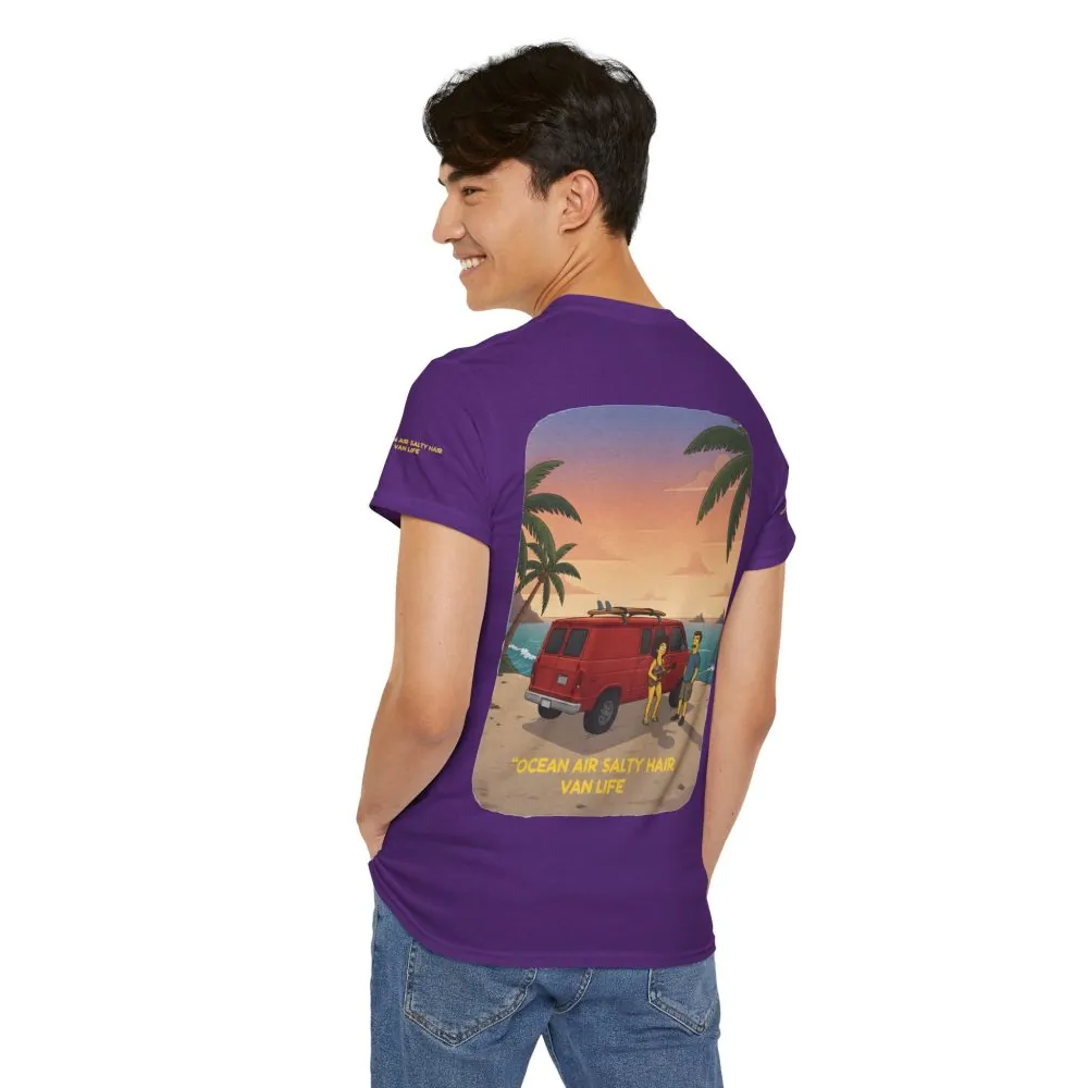 Unisex Heavy Cotton Tee — "Ocean Air Salty Hair Van Life" Design Sitcom-Line