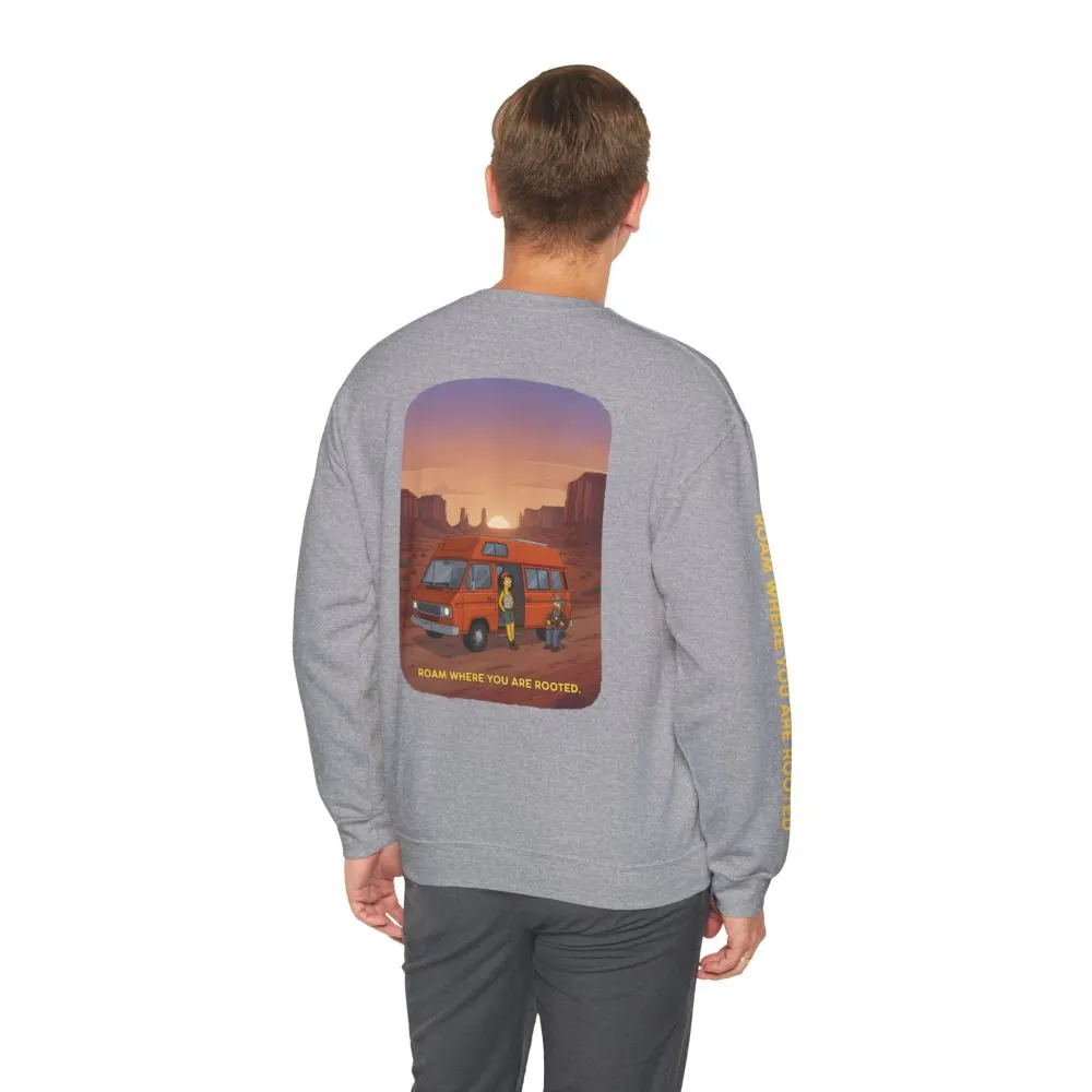 Unisex Heavy Blend™ Crewneck Sweatshirt — "Roam Where You Are Rooted" Design Sitcom-Line