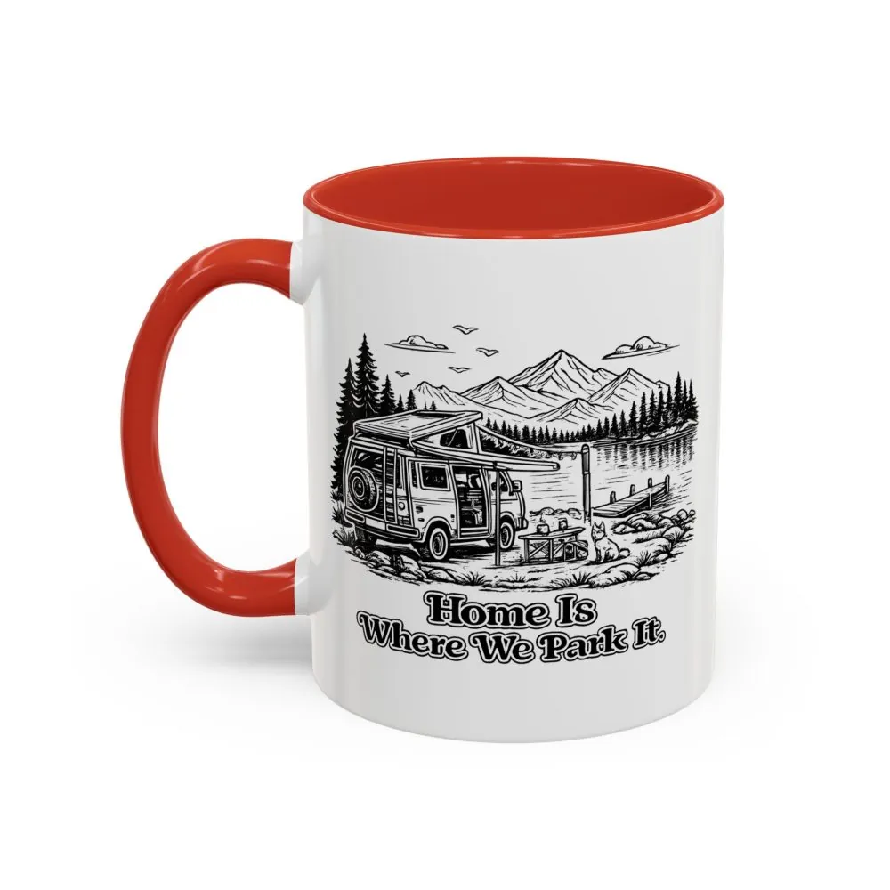Accent Coffee Mug (11, 15oz) — "Home Is Where You Park It" Design Minimal-Line