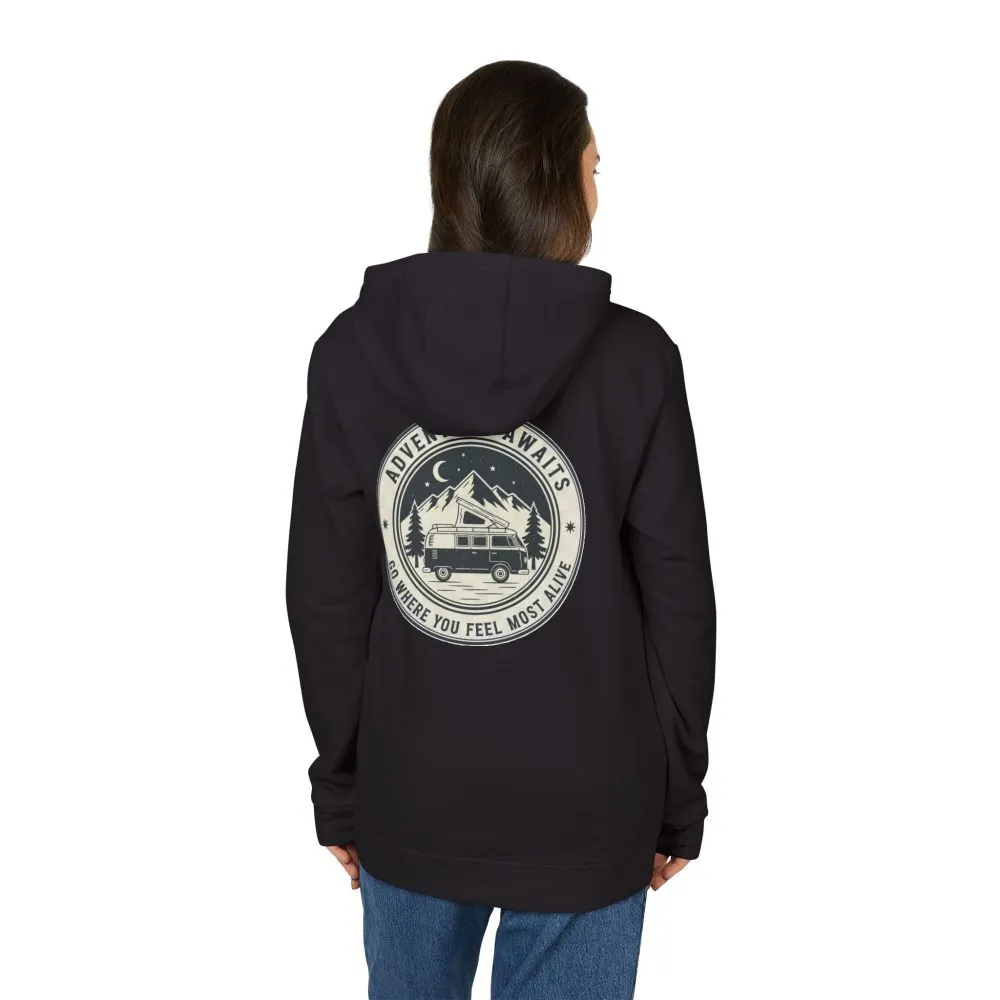 15625047446914836061_2048.jpeg Hoodie(Adidas) — 'Adventure Awaits-Go Where You Feel Most Alive' Outdoor Travel Pullover (Front + Back Printed)