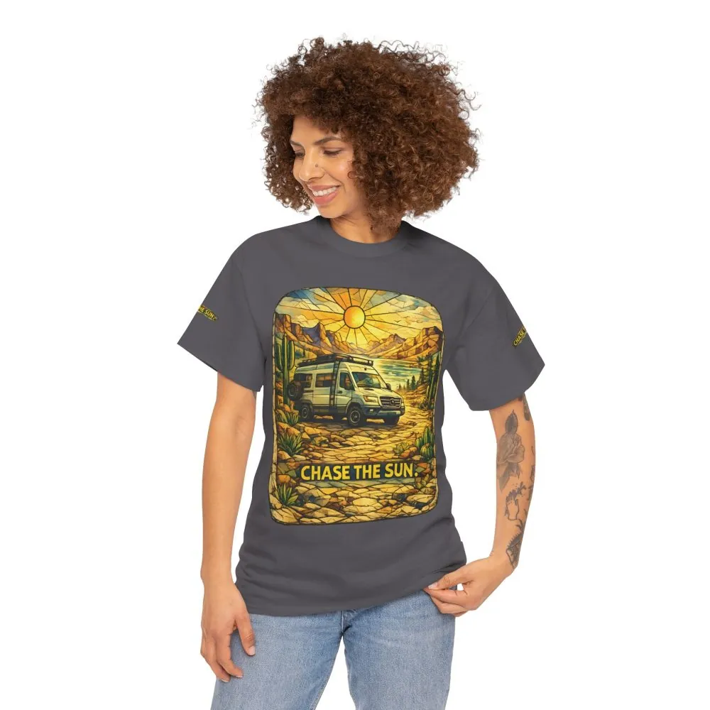 Unisex Heavy Cotton Tee — "Chase The Sun" Design Cubic-Line
