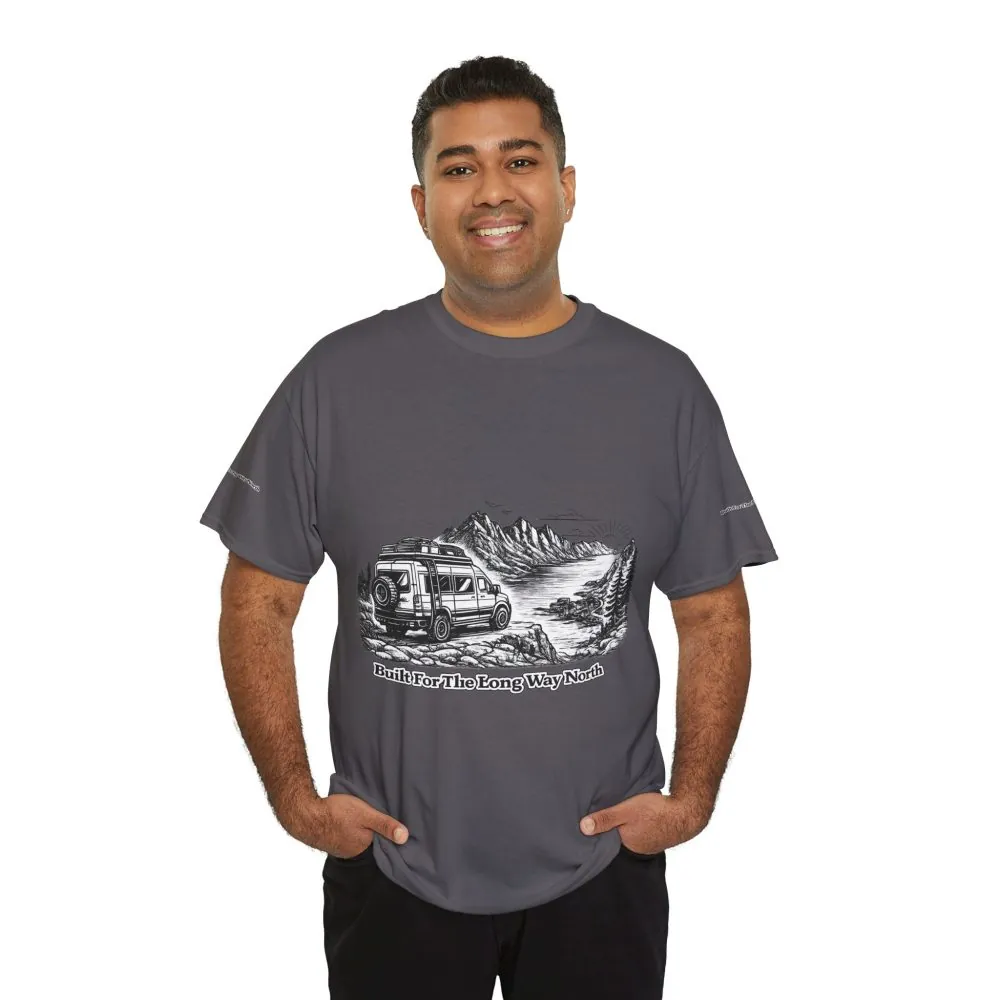 Unisex Heavy Cotton Tee — "Built For The Long Way North" Design Minimal-Line