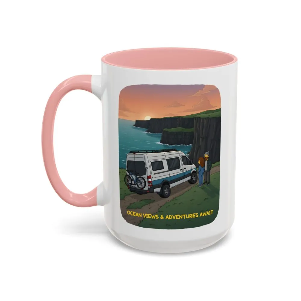 Accent Coffee Mug (11, 15oz) — "Ocean Views-Adventures Awaits" Design Sitcom-Line