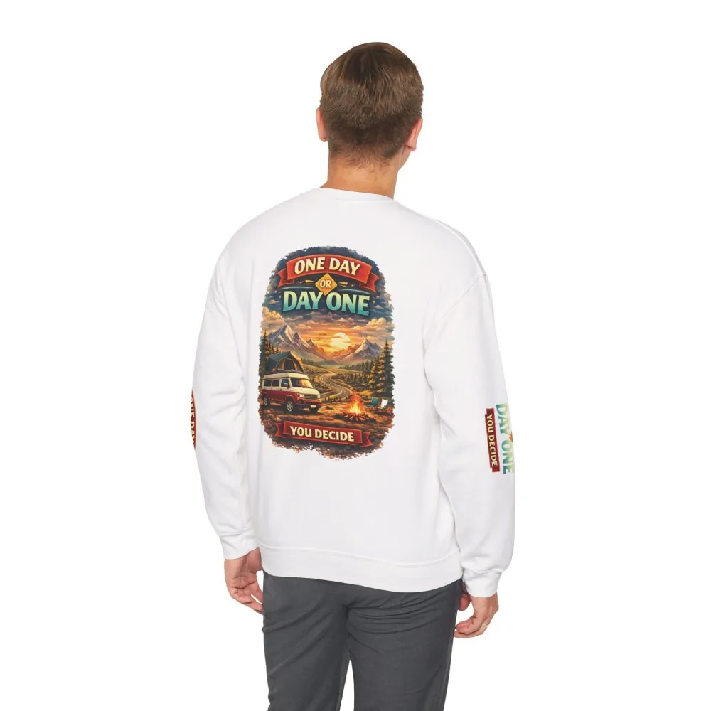 Unisex Heavy Blend™ Crewneck Sweatshirt — "One Day Or Day One" Design Scenic-Line