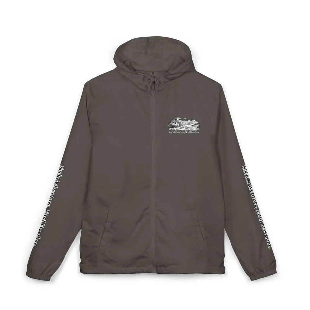 Unisex Full-Zip Windbreaker Jacket — "Seek Adventure, Find Freedom" (Design "Minimal-Line")