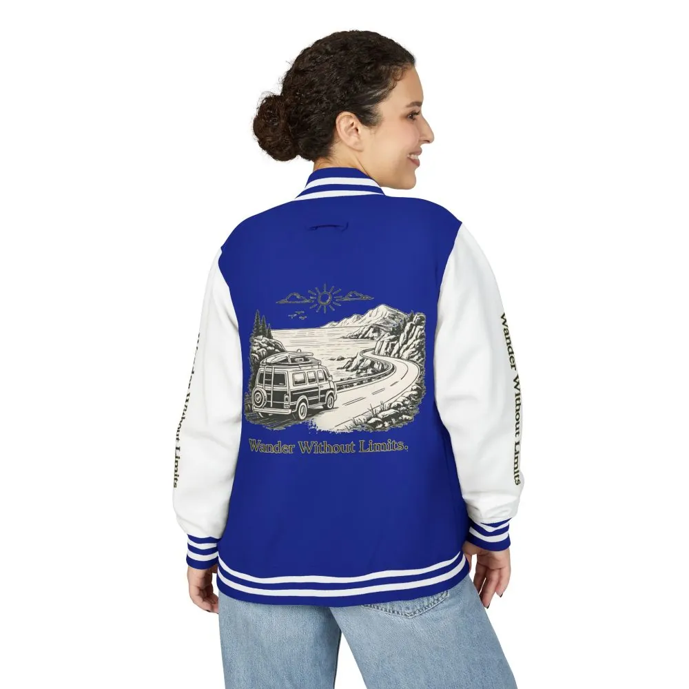 Unisex Heavyweight Letterman Jacket — "Wander Without Limits" Travel Varsity Coat