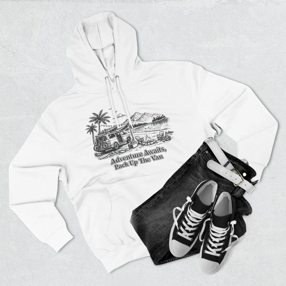 Three-Panel Fleece Hoodie - "Adventure Awaits,Pack Up The Van" Design Minimal-Line