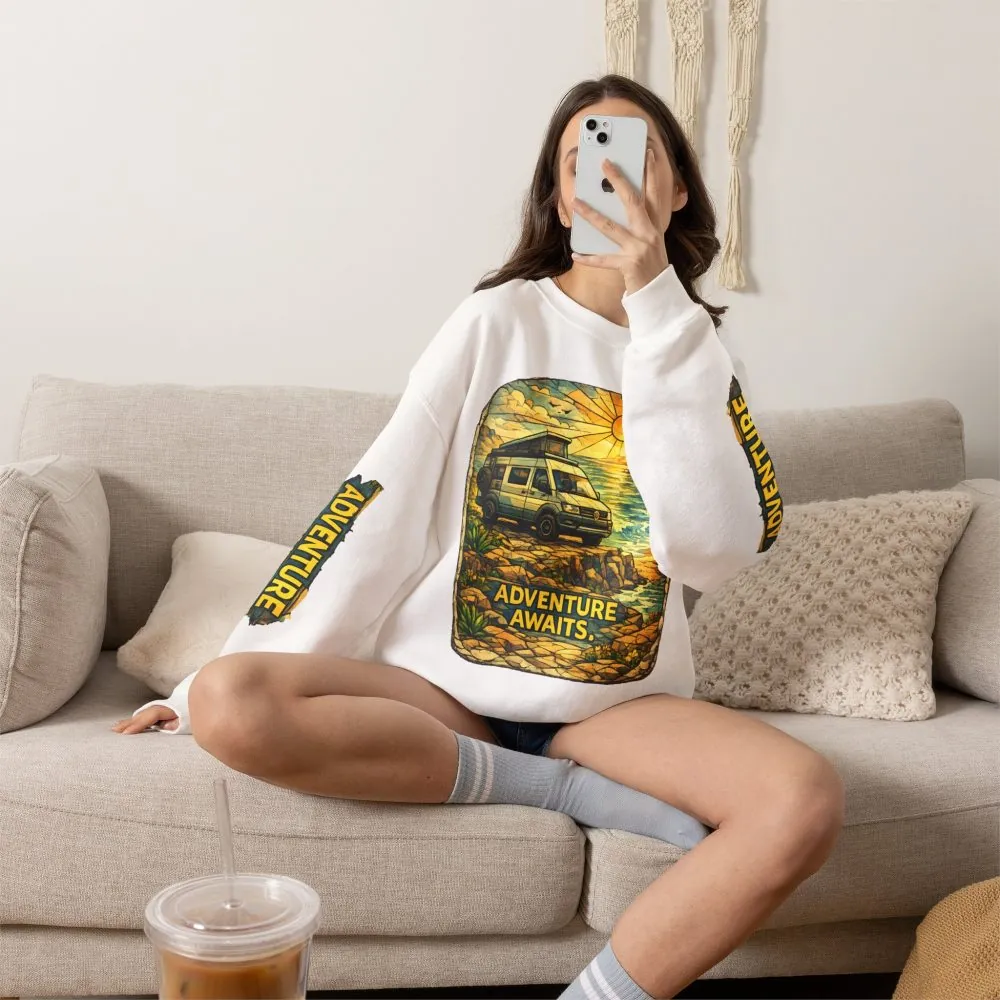 15642050137845037339_2048.jpeg Unisex Heavy Blend™ Crewneck Sweatshirt — "Adventure Awaits" Design Cubic-Line
