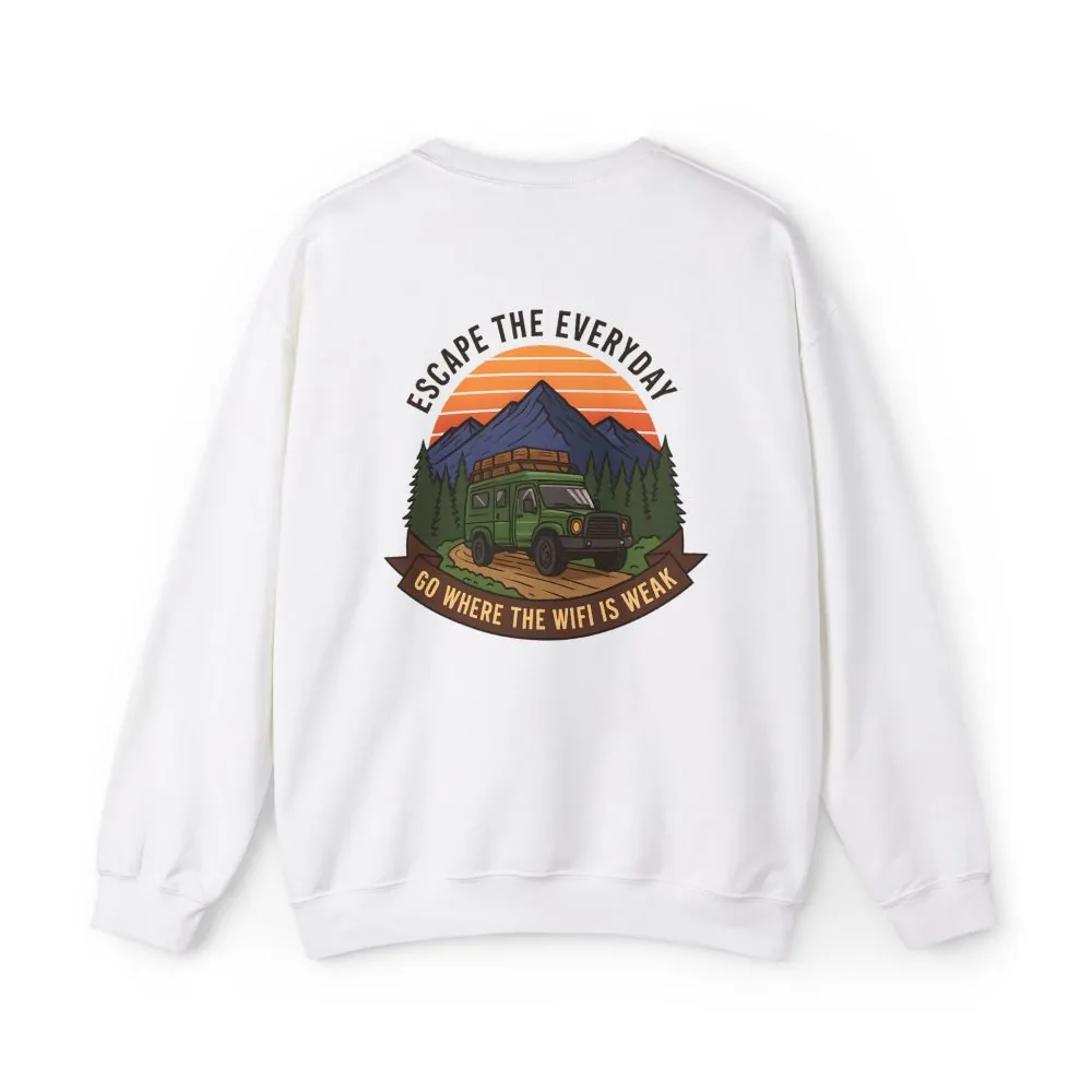 Crewneck Sweatshirt — "Go Where the WiFi Is Weak" Outdoor Overland Graphic