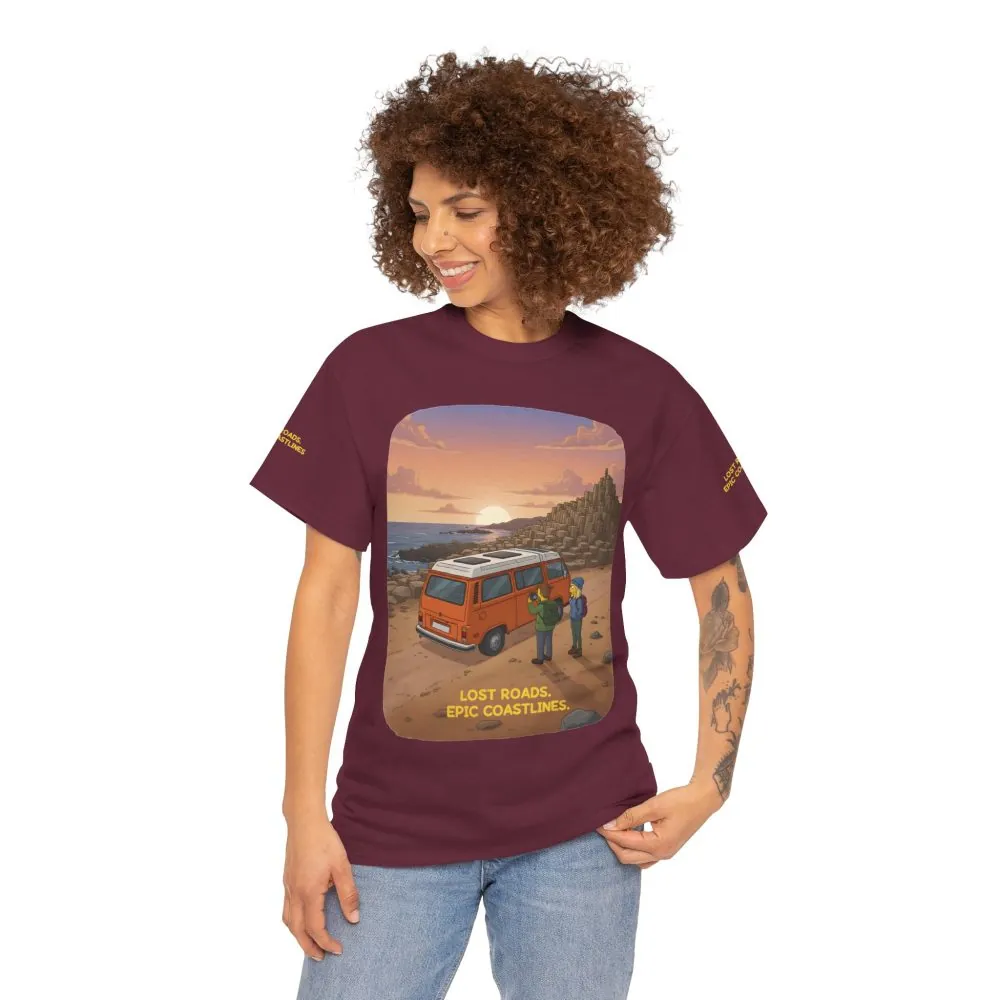 Unisex Heavy Cotton Tee — "Lost Roads Epic Coastlines" Design Sitcom-Line
