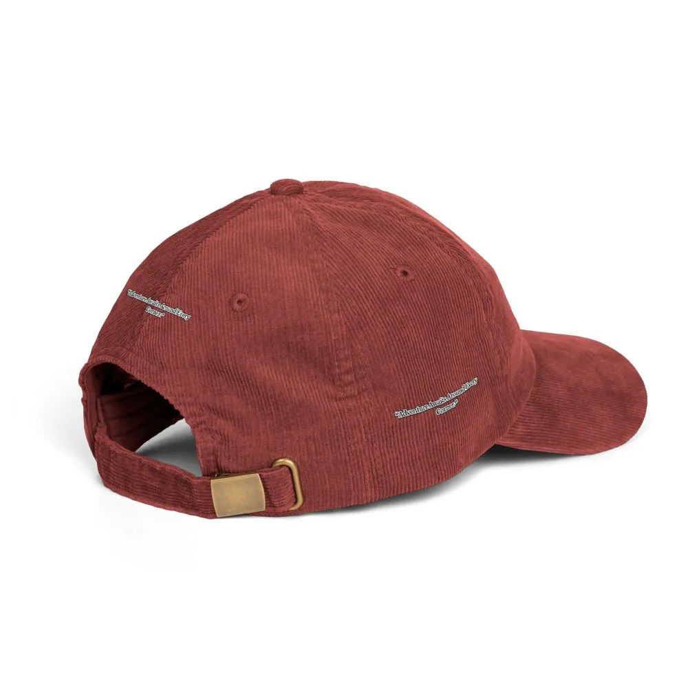 Vintage Corduroy Cap (Embroidery) — "Adventure Awaits Around Every Corner" Embroidered Hat