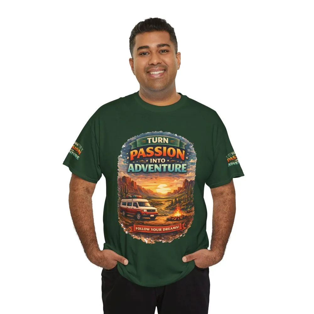 Unisex Heavy Cotton Tee — "Turn Passion Into Adventure" Design Scenic-Line