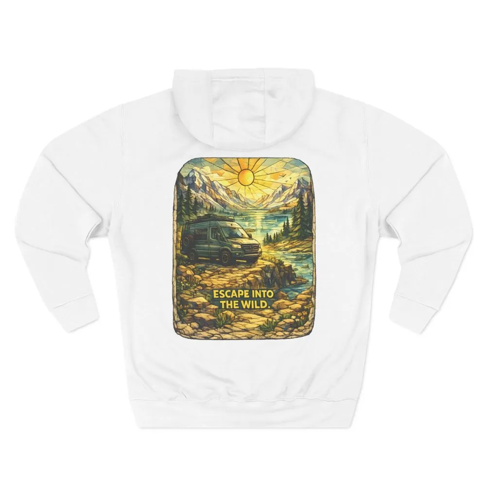 Three-Panel Fleece Hoodie - "Escape Into The Wild" Design Cubic-Line