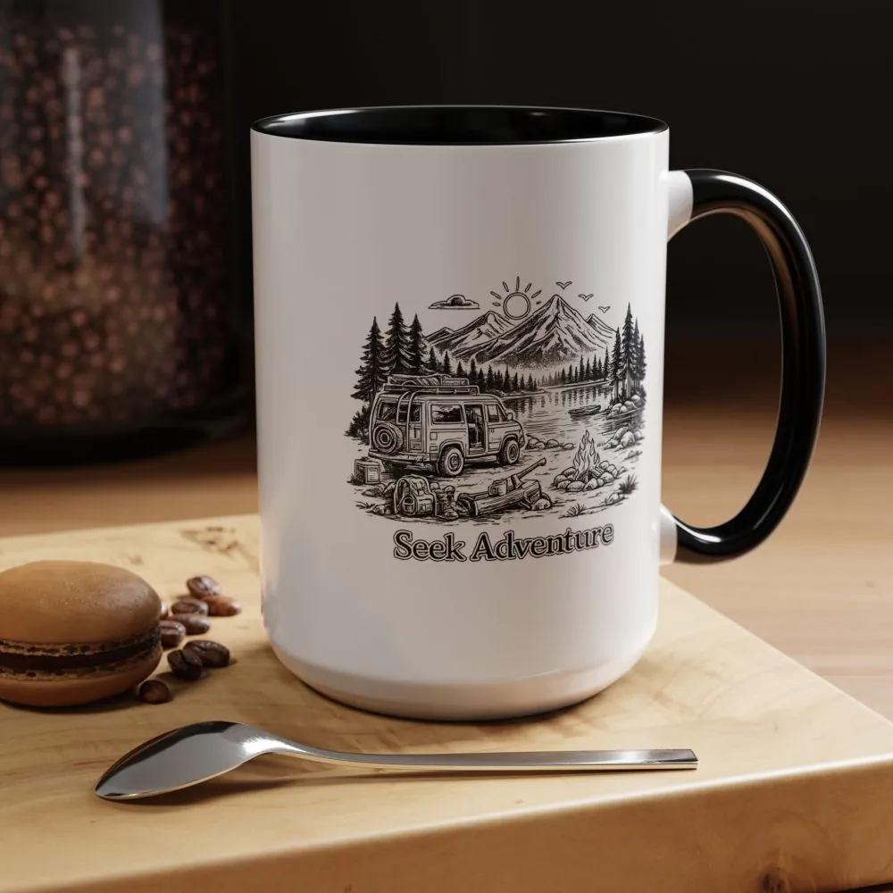 Accent Coffee Mug (11, 15oz) — "Seek Adventure" Design Minimal-Line