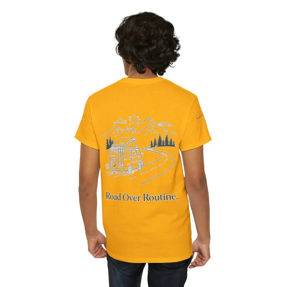 15665629890032944897_2048.jpeg Unisex Heavy Cotton Tee — "Road Over Routine" Design Minimal-Line