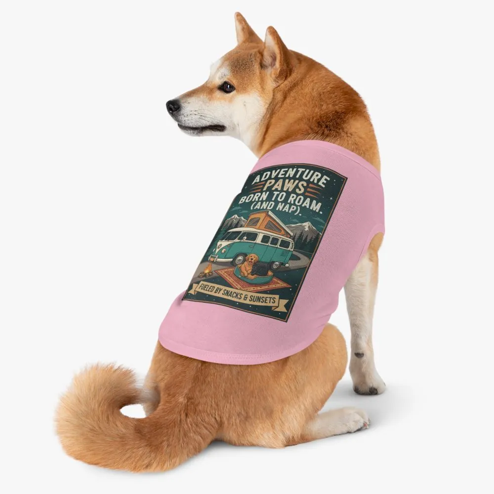 Pet Tank Top — "Adventure Paws Born to Roam (And Nap)" Camping Dog Shirt