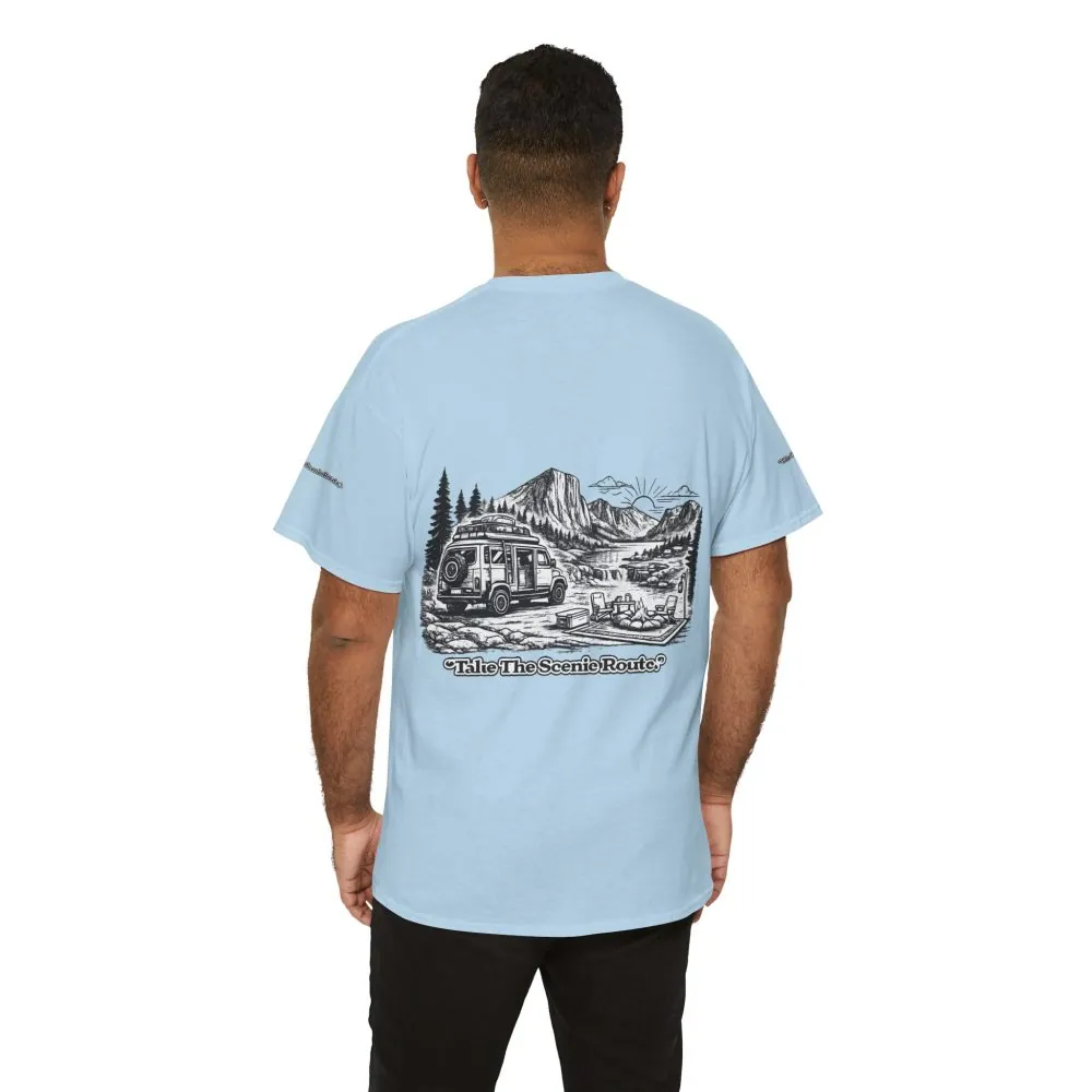 Unisex Heavy Cotton Tee — "Take The Scenic Route" Design Minimal-Line