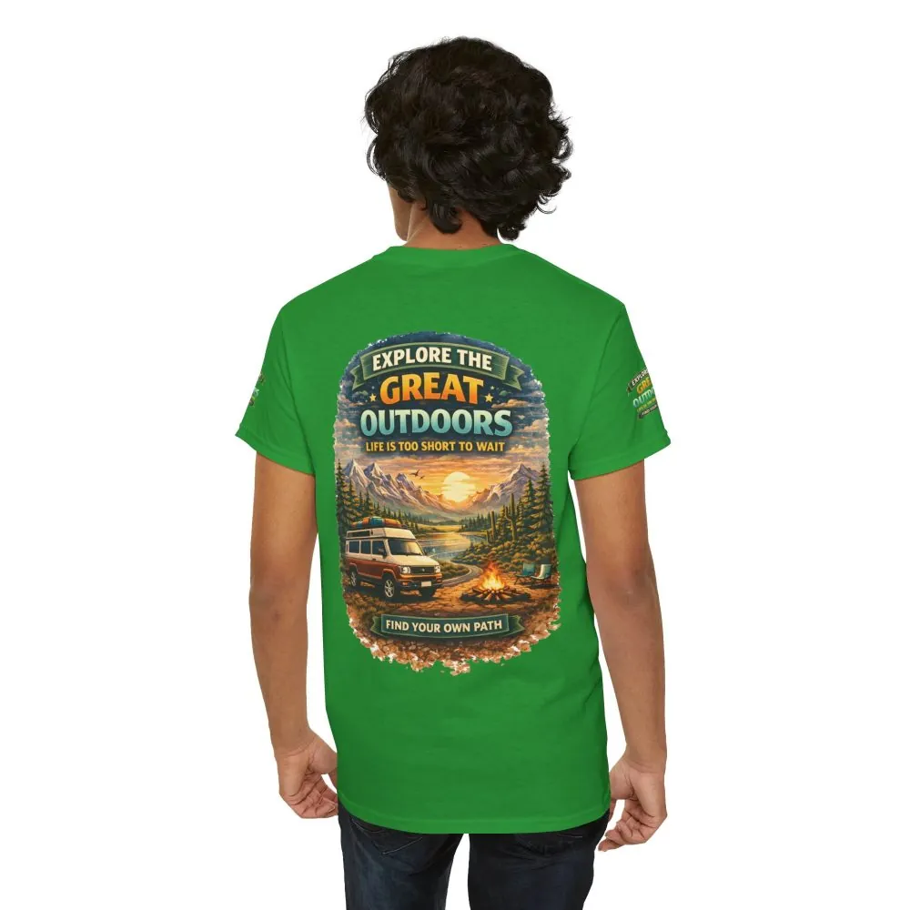 Unisex Heavy Cotton Tee — "Explore The Great Outdoors" Design Scenic-Line