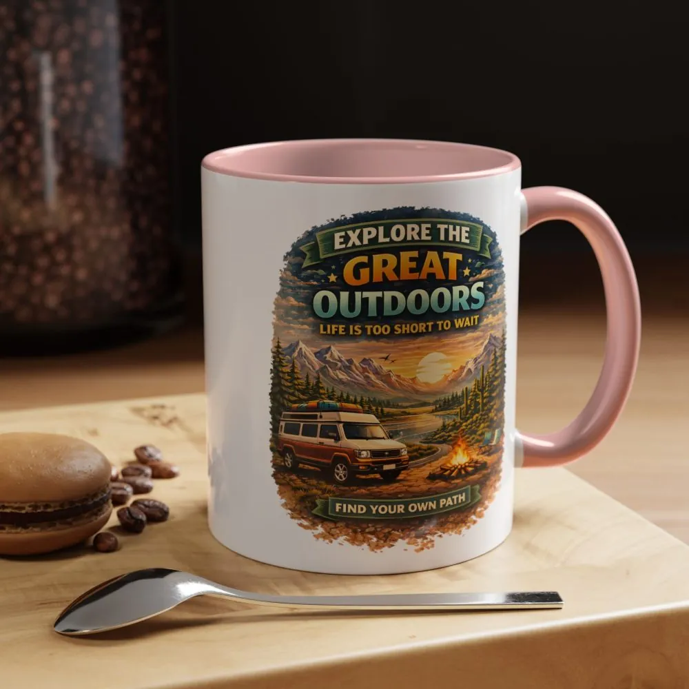 Accent Coffee Mug (11, 15oz) — "Explore The Great Outdoors" Design Scenic-Line