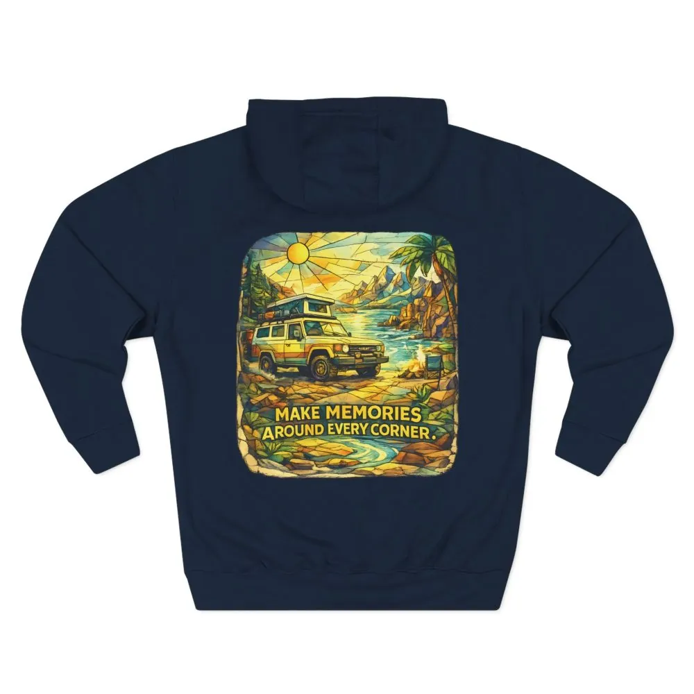 15689604650384099145_2048.jpeg Three-Panel Fleece Hoodie - "Make Memories Around Every Corner" Design Cubic-Line