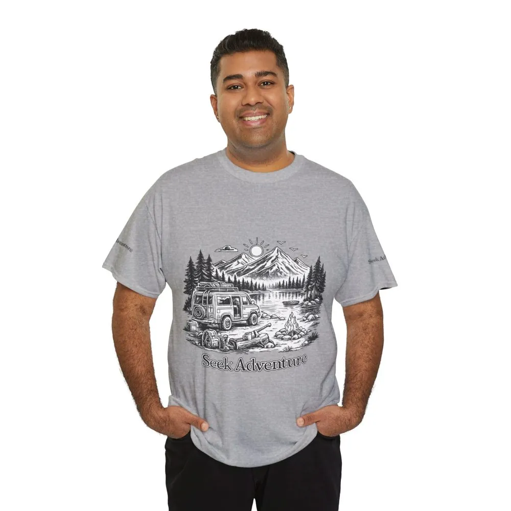 Unisex Heavy Cotton Tee — "Seek Adventure" Design Minimal-Line