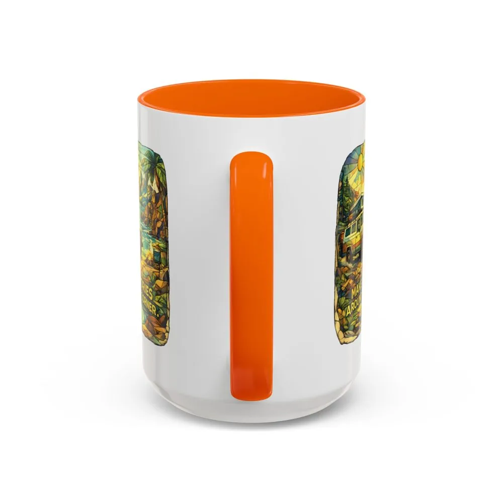 Accent Coffee Mug (11, 15oz) — "Make Memories Around Every Corner" Design Cubic-Line