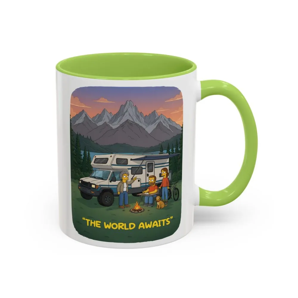 Accent Coffee Mug (11, 15oz) — "The World Awaits" Design Sitcom-Line