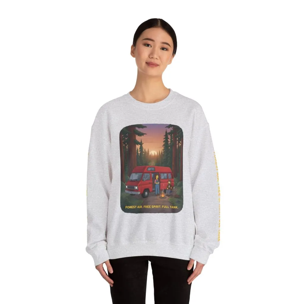 Unisex Heavy Blend™ Crewneck Sweatshirt — "Forest Air Free Spirit Full Tank" Design Sitcom-Line