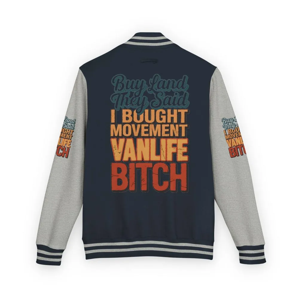 15710602322017166083_2048.jpeg Unisex Heavyweight Letterman Jacket — "Buy Land They Said" Design F**K-Line