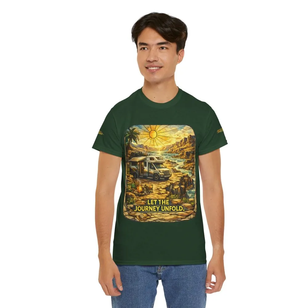 Unisex Heavy Cotton Tee — "Let The Journey Unfold" Design Cubic-Line