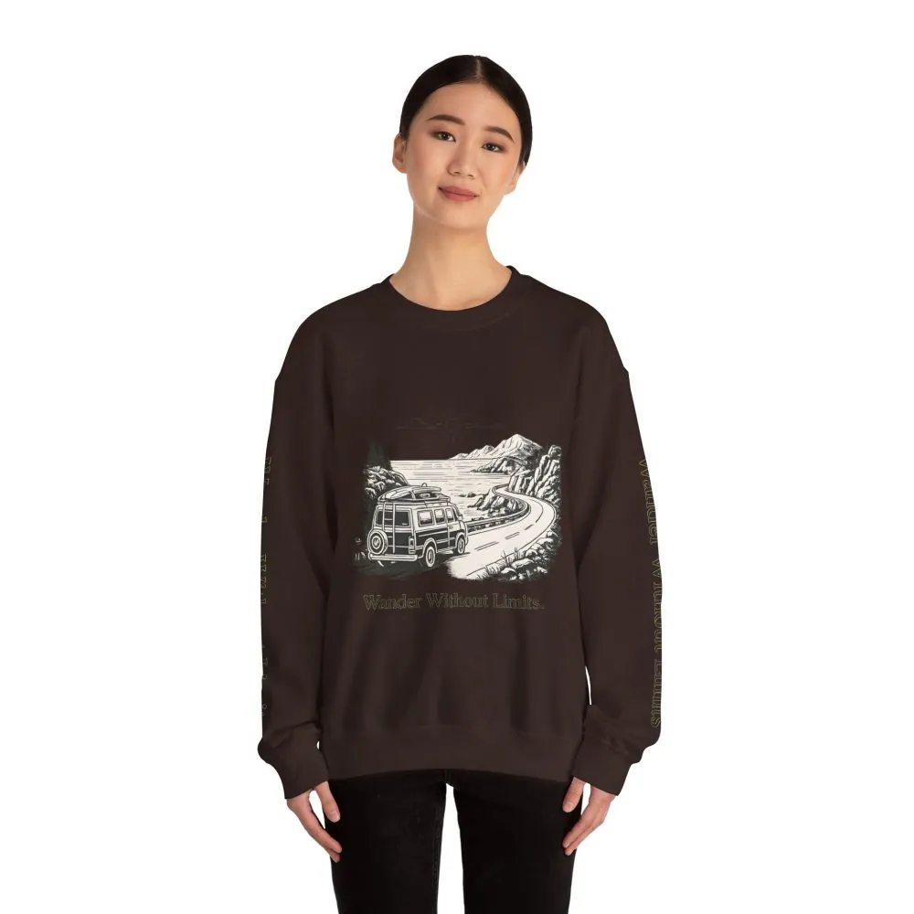 Unisex Heavy Blend™ Crewneck Sweatshirt — "Wander Without Limits" Design Minimal-Line