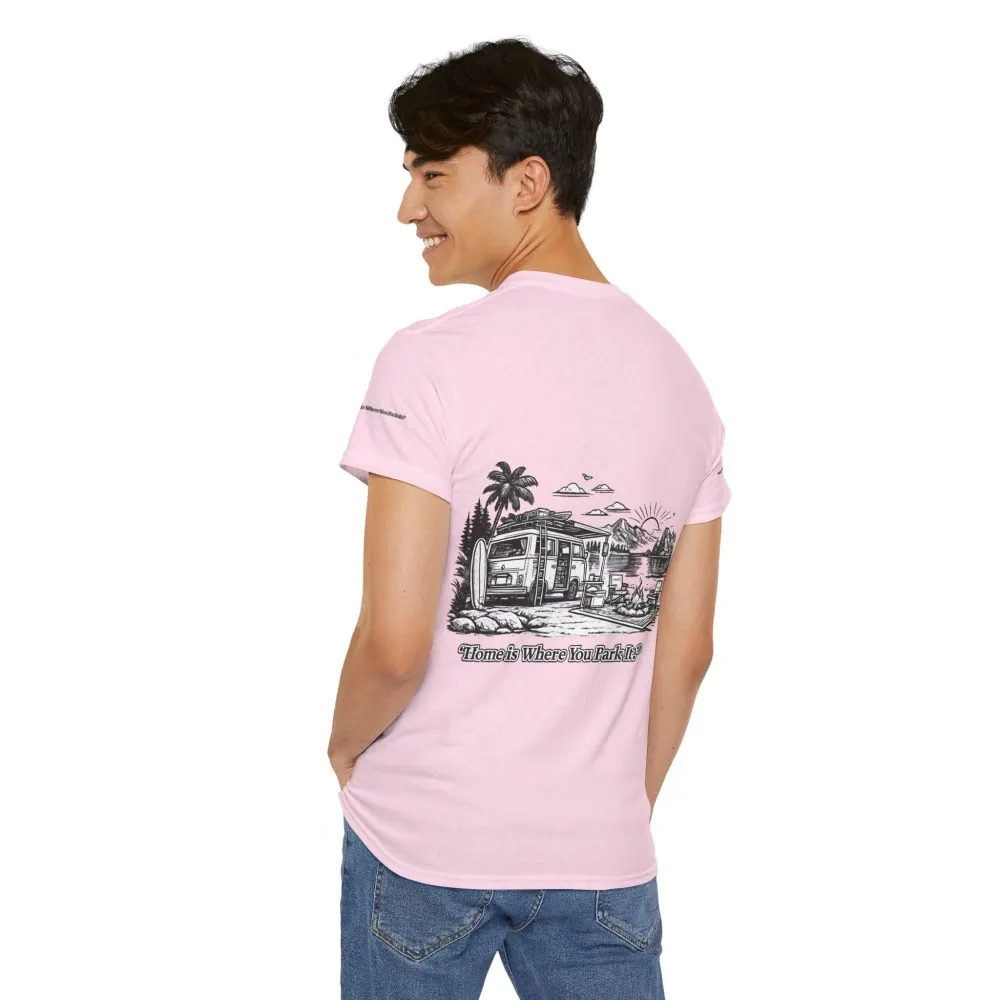 Unisex Heavy Cotton Tee — "Home Is Where You Park It" Design Minimal-Line