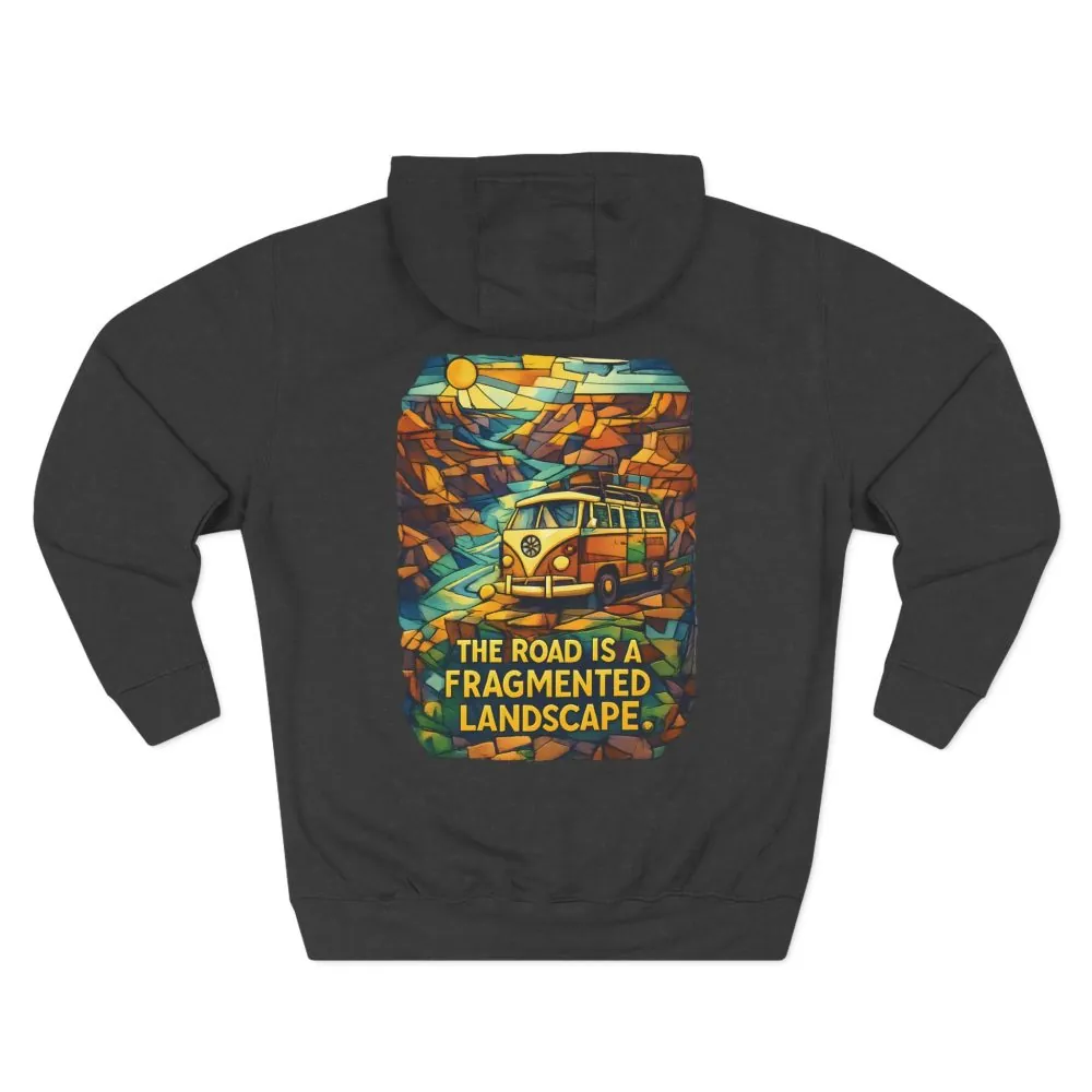 Three-Panel Fleece Hoodie - "The Road Is A Fragmented Landscape" Design Cubic-Line