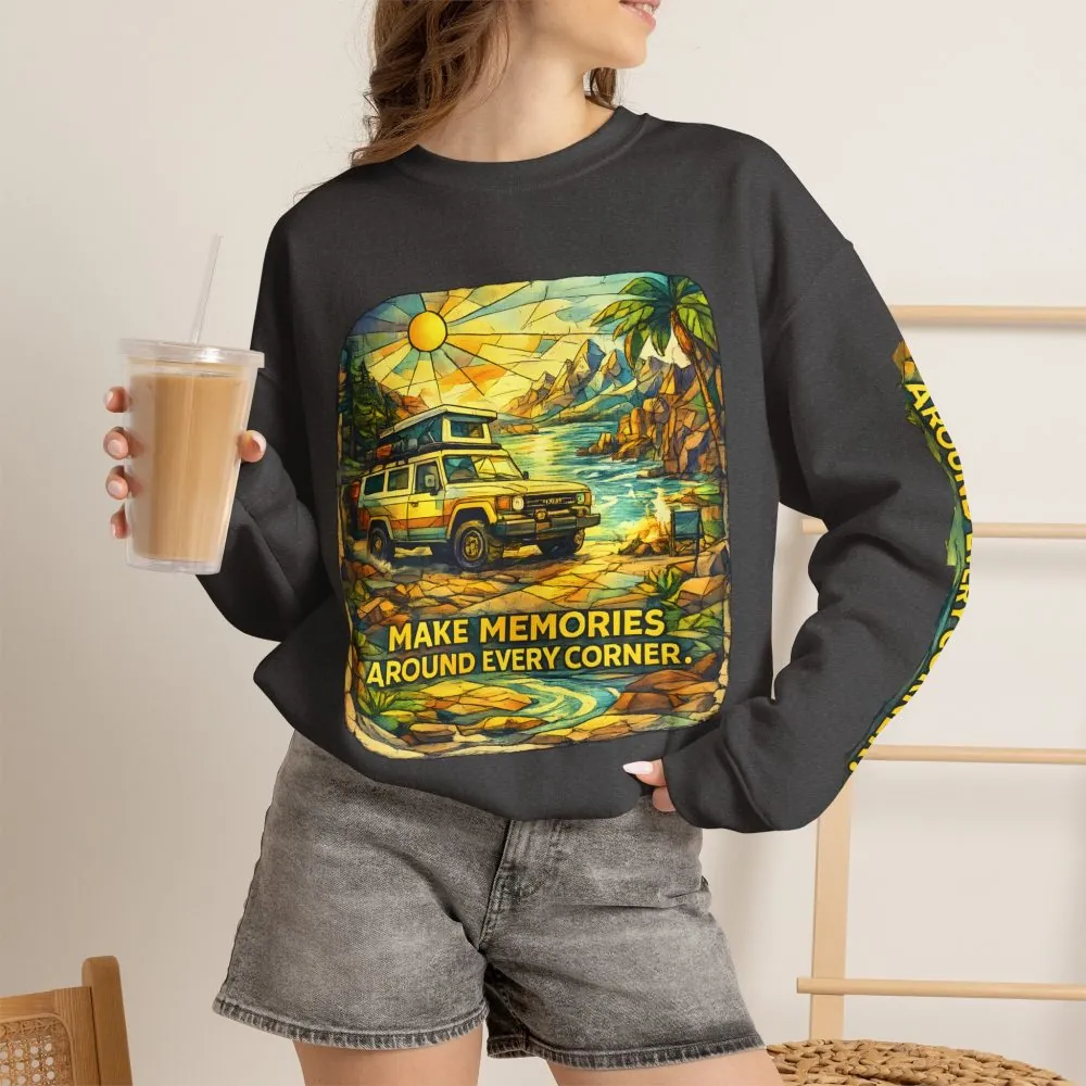 15722505578484195882_2048.jpeg Unisex Heavy Blend™ Crewneck Sweatshirt — "Make Memories Around Every Corner" Design Cubic-Line