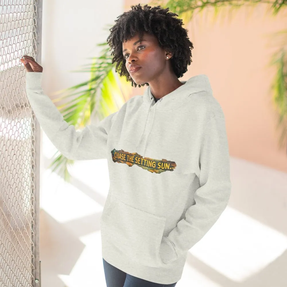 Three-Panel Fleece Hoodie - "Chase The Settings Sun" Design Cubic-Line