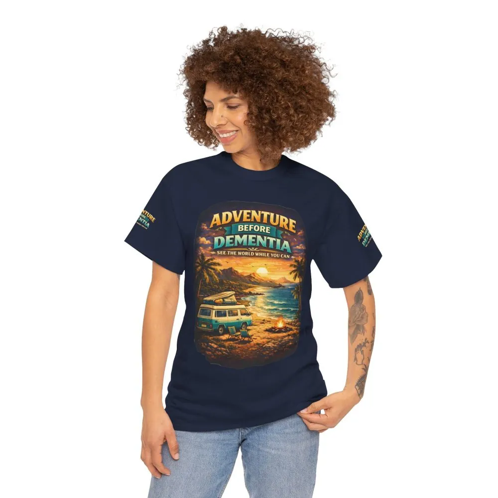 Unisex Heavy Cotton Tee — "Adventure Before Dementia" Design Scenic-Line