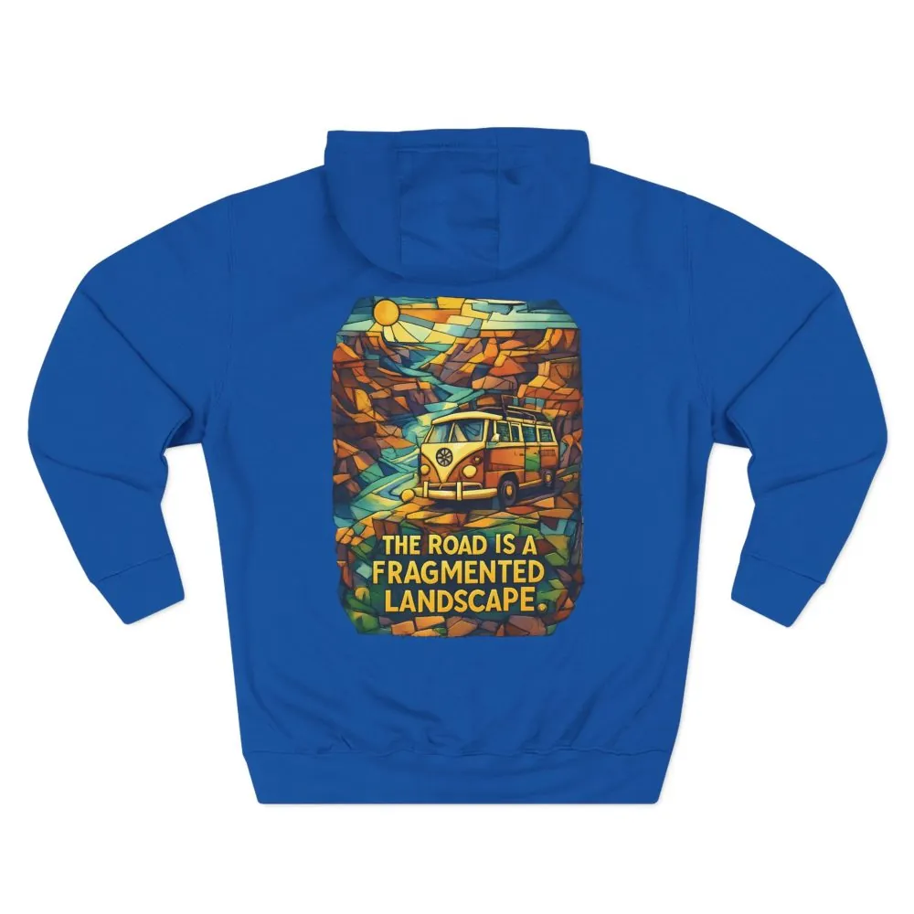 Three-Panel Fleece Hoodie - "The Road Is A Fragmented Landscape" Design Cubic-Line