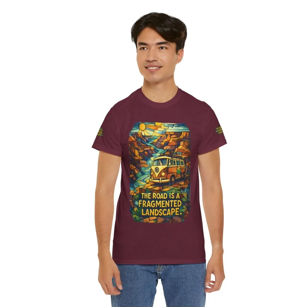 Unisex Heavy Cotton Tee — "The Road Is A Fragmented Landscape" Design Cubic-Line