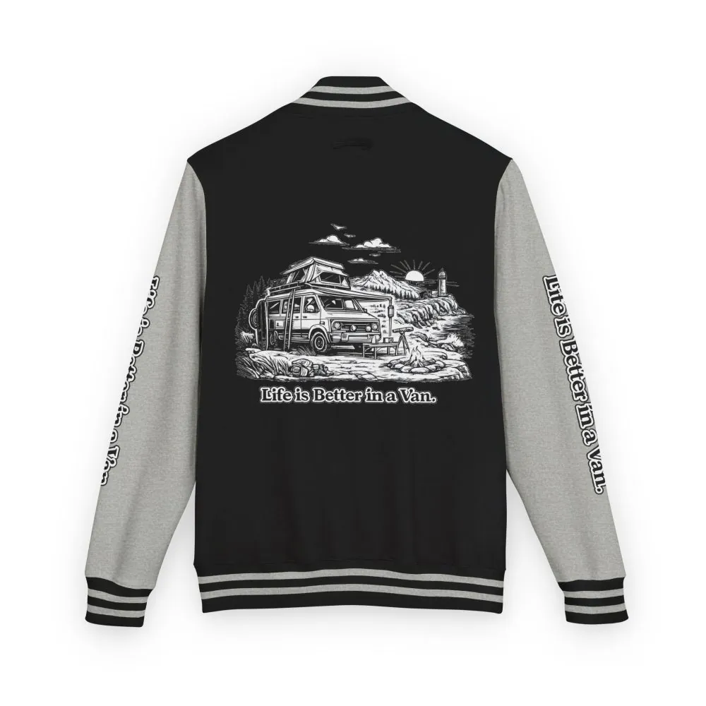 Unisex Heavyweight Letterman Jacket — "Life Is Better In A Van" Travel Varsity Coat