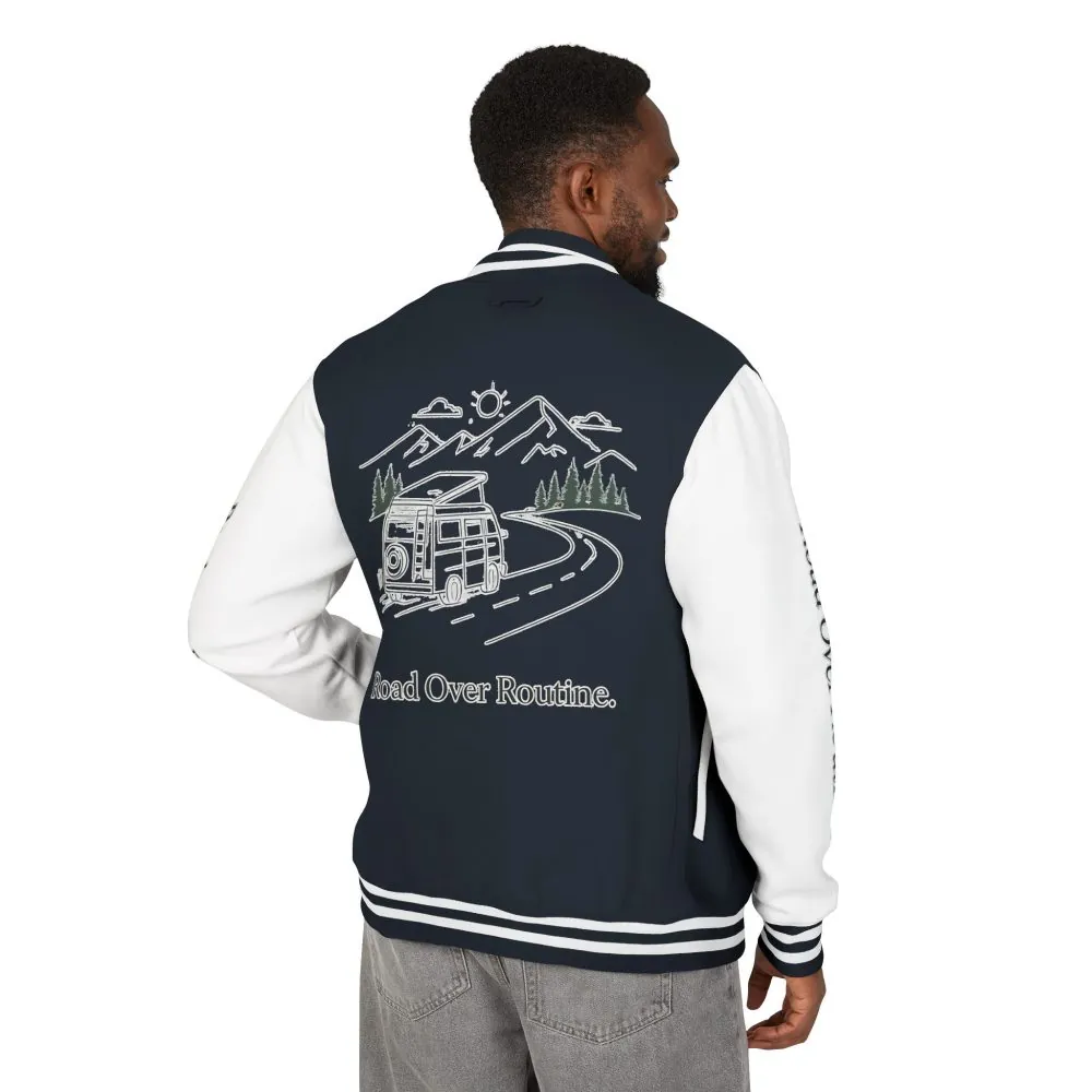 Unisex Heavyweight Letterman Jacket — "Road Over Routine" Travel Varsity Coat