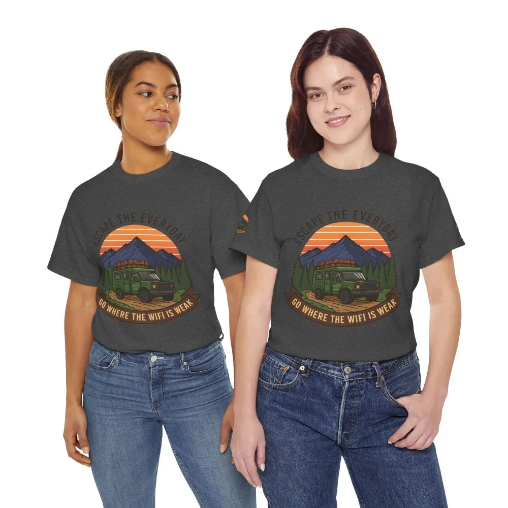 Unisex Heavy Cotton Tee — "Go Where the WiFi Is Weak" Adventure Shirt