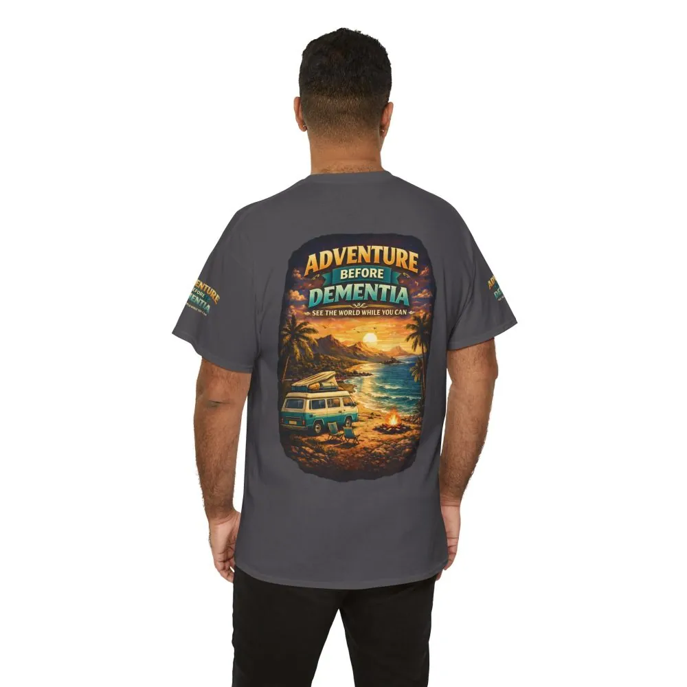 Unisex Heavy Cotton Tee — "Adventure Before Dementia" Design Scenic-Line