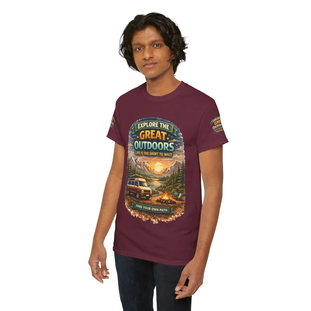 Unisex Heavy Cotton Tee — "Explore The Great Outdoors" Design Scenic-Line
