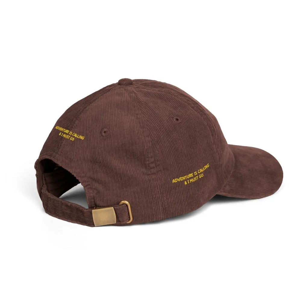 15785782697323894419_2048.jpeg Vintage Corduroy Cap (Embroidery) — "Adventure Is Calling & I Must Go" Embroidered Hat