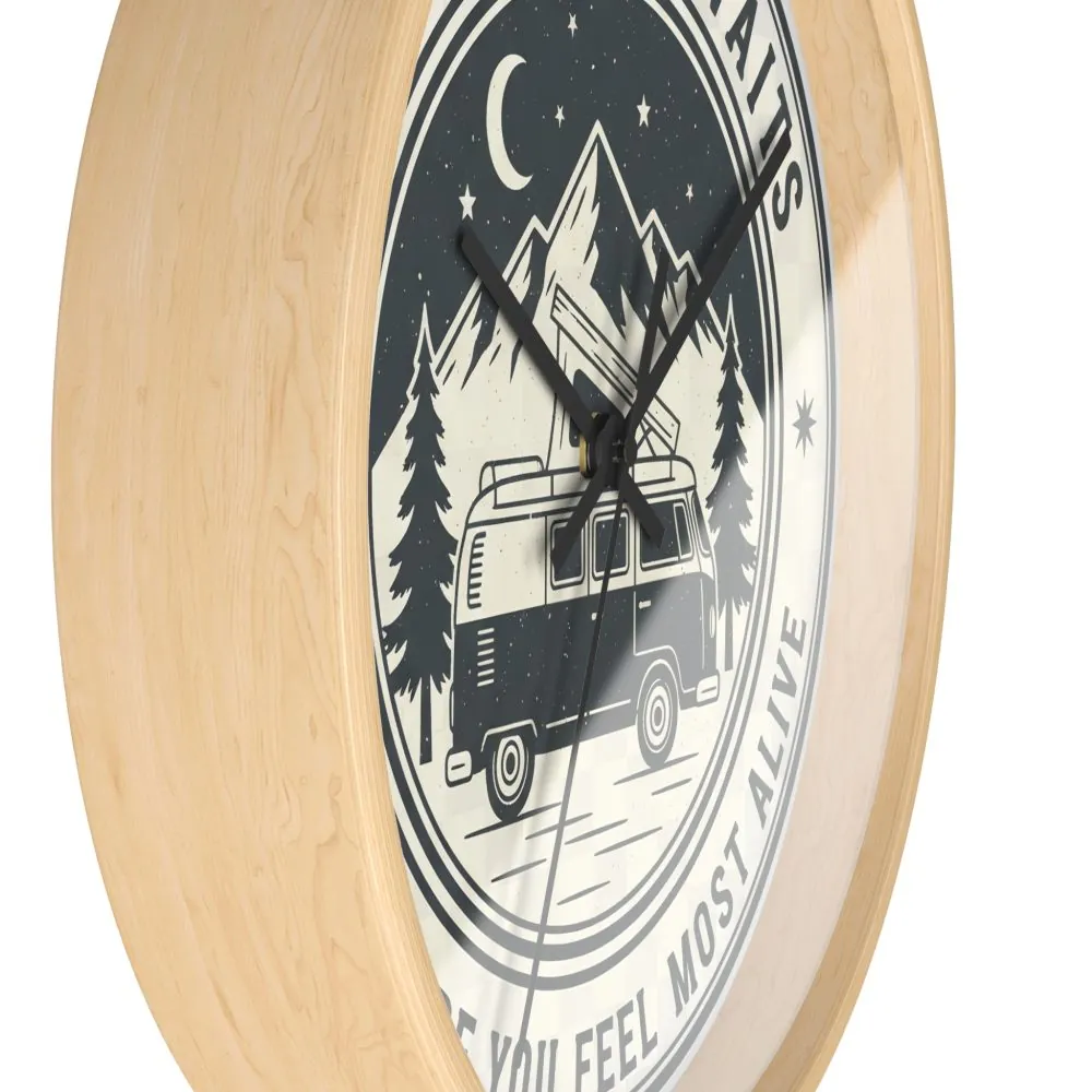 15786783370142885953_2048.jpeg Wall Clock — "Adventure Awaits-Go Where You Feel Most Alive" Camper Van Mountain Travel Timepiece