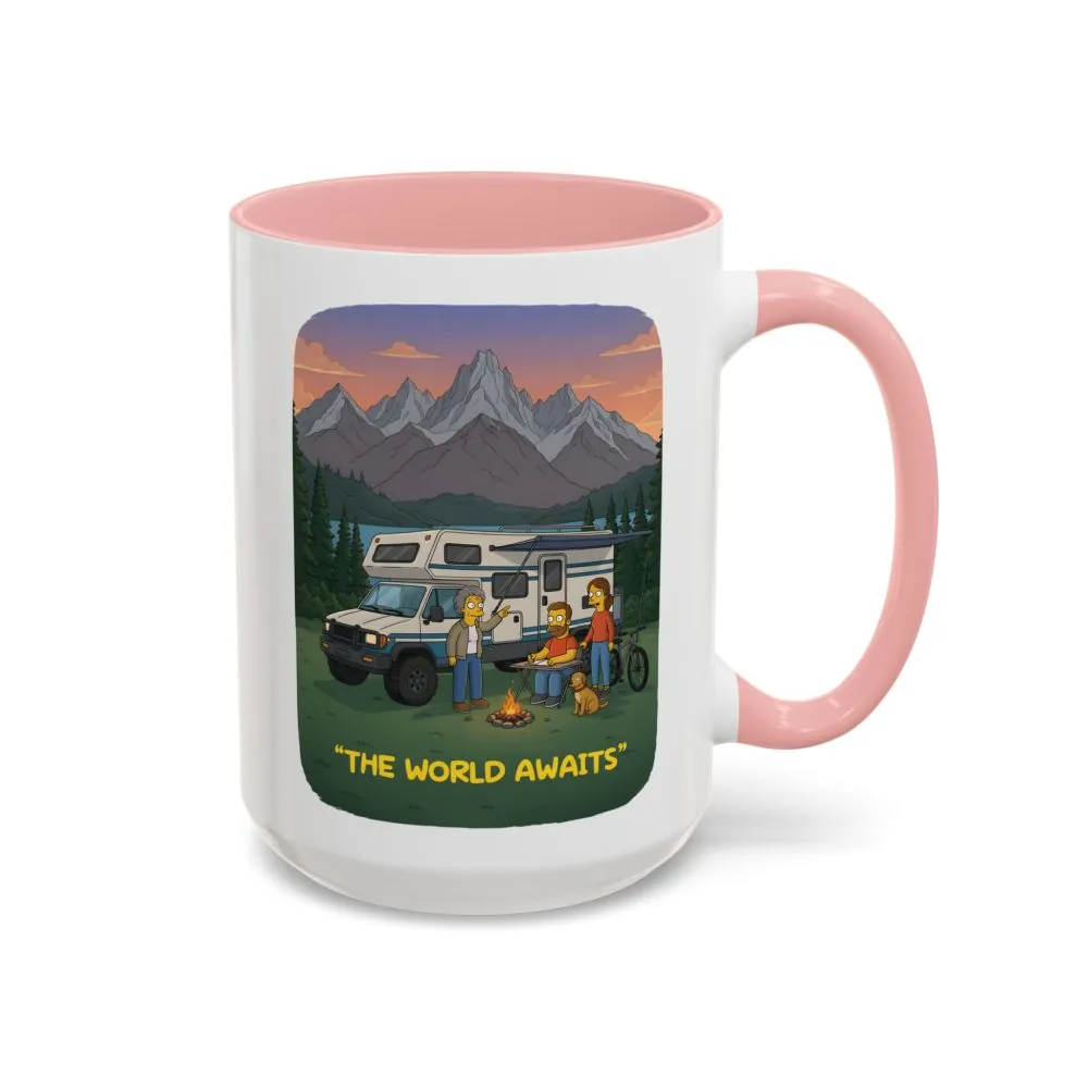 Accent Coffee Mug (11, 15oz) — "The World Awaits" Design Sitcom-Line
