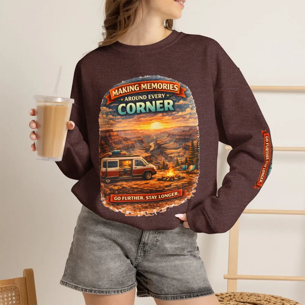 Unisex Heavy Blend™ Crewneck Sweatshirt — "Making Memories Around Every Corner" Design Scenic-Line