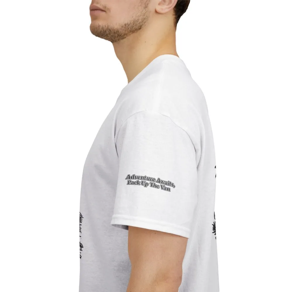 Unisex Heavy Cotton Tee — "Adventure Awaits,Pack Up The Van" Design Minimal-Line
