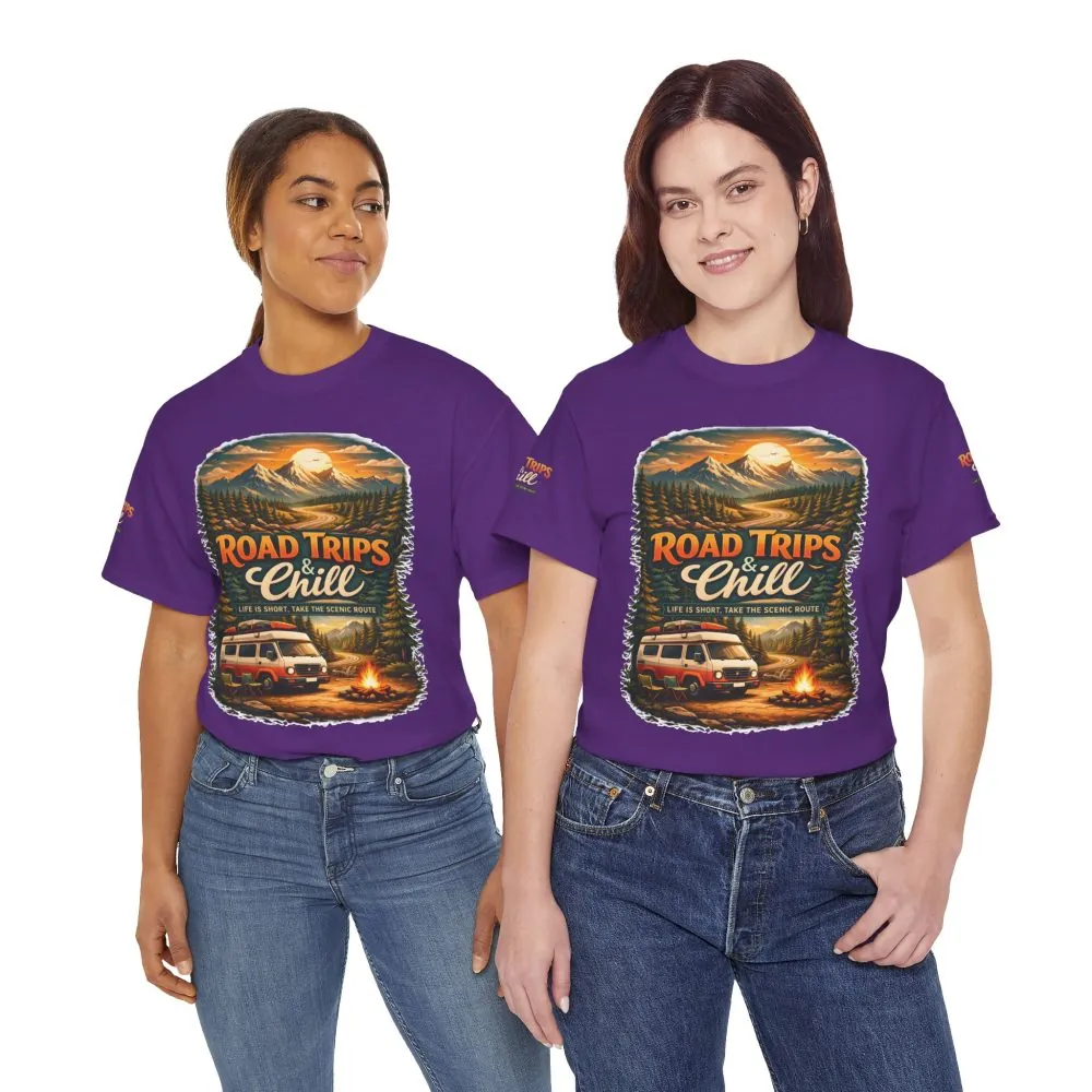 Unisex Heavy Cotton Tee — "Road Trips & Chill" Design Scenic-Line