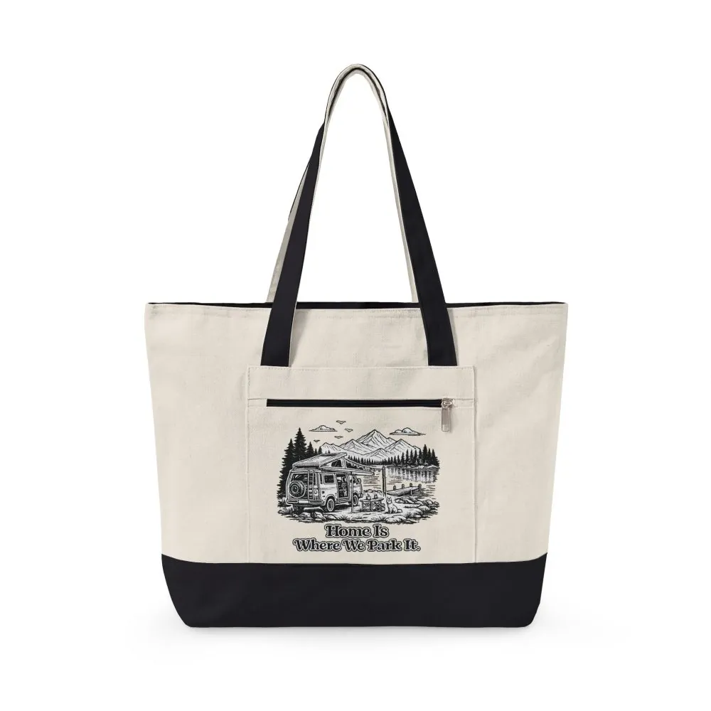 15792338989701888778_2048.jpeg Zippered Canvas Tote — "Home Is Where You Park It" (Design Minimal-Line)
